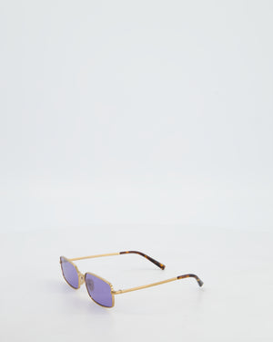 Prada Brass Square Sunglasses with Violet Lenses and Prada Logo Detail