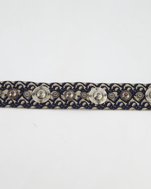 Christian Dior Navy, Cream Oblique Canvas Bag Strap with Silver Studs and Gold Clasps