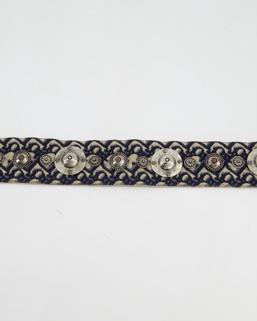 Christian Dior Navy, Cream Oblique Canvas Bag Strap with Silver Studs and Gold Clasps