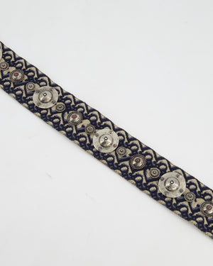 Christian Dior Navy, Cream Oblique Canvas Bag Strap with Silver Studs and Gold Clasps