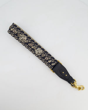 Christian Dior Navy, Cream Oblique Canvas Bag Strap with Silver Studs and Gold Clasps