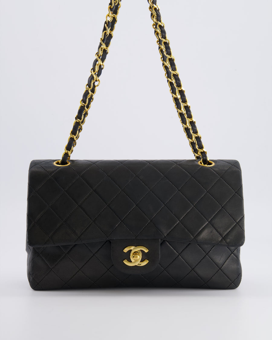 Chanel Vintage Black Medium Classic Double Flap Bag in Lambskin Leather with 24K Gold Hardware