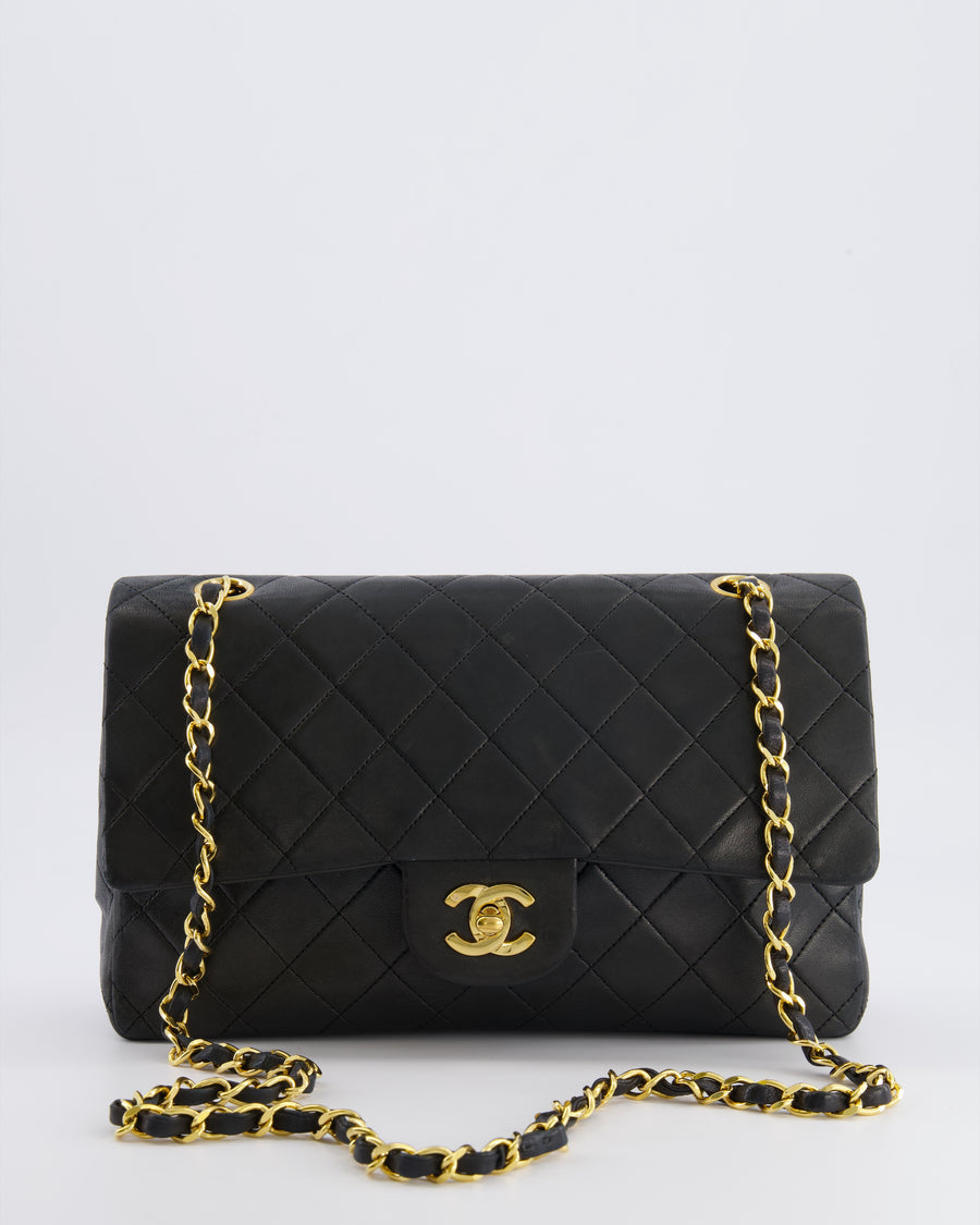 Chanel Vintage Black Medium Classic Double Flap Bag in Lambskin Leather with 24K Gold Hardware