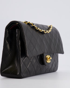 Chanel Vintage Black Medium Classic Double Flap Bag in Lambskin Leather with 24K Gold Hardware