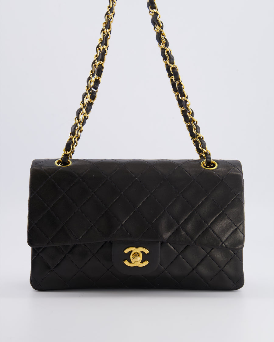 Chanel Vintage Black Medium Classic Double Flap Bag in Lambskin Leather with 24K Gold Hardware
