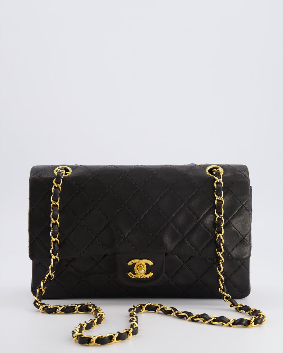 Chanel Vintage Black Medium Classic Double Flap Bag in Lambskin Leather with 24K Gold Hardware