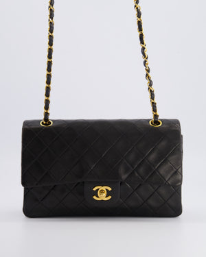 Chanel Vintage Black Medium Classic Double Flap Bag in Lambskin Leather with 24K Gold Hardware