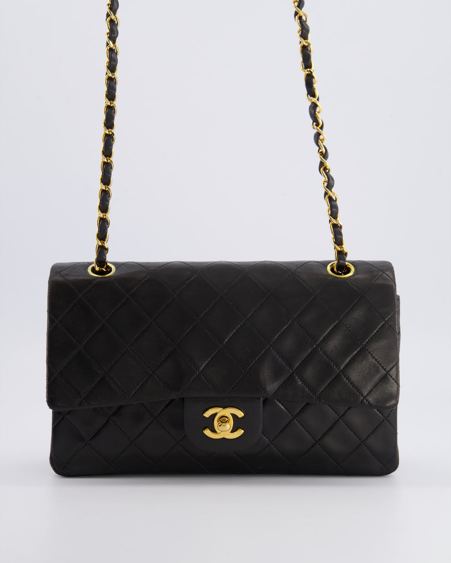 Chanel Vintage Black Medium Classic Double Flap Bag in Lambskin Leather with 24K Gold Hardware