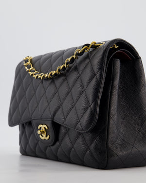 Chanel Black Jumbo Classic Double Flap Bag in Caviar Leather with Gold Hardware