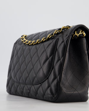 Chanel Black Jumbo Classic Double Flap Bag in Caviar Leather with Gold Hardware