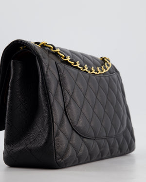 Chanel Black Jumbo Classic Double Flap Bag in Caviar Leather with Gold Hardware
