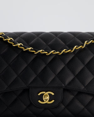 Chanel Black Jumbo Classic Double Flap Bag in Caviar Leather with Gold Hardware