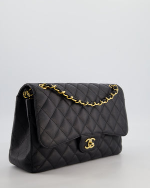 Chanel Black Jumbo Classic Double Flap Bag in Caviar Leather with Gold Hardware