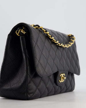 Chanel Black Jumbo Classic Double Flap Bag in Caviar Leather with Gold Hardware