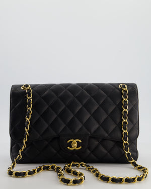 Chanel Black Jumbo Classic Double Flap Bag in Caviar Leather with Gold Hardware