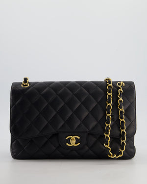 Chanel Black Jumbo Classic Double Flap Bag in Caviar Leather with Gold Hardware