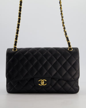 Chanel Black Jumbo Classic Double Flap Bag in Caviar Leather with Gold Hardware