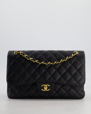 Chanel Black Jumbo Classic Double Flap Bag in Caviar Leather with Gold Hardware