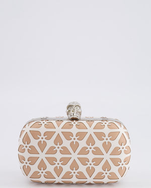 Alexander McQueen Beige and White Leather Laser Cut Skull Box Chain Clutch Bag with Silver and Crystal Embellished Skull Detail RRP £2,690