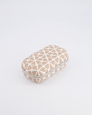 Alexander McQueen Beige and White Leather Laser Cut Skull Box Chain Clutch Bag with Silver and Crystal Embellished Skull Detail RRP £2,690