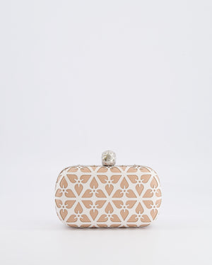 Alexander McQueen Beige and White Leather Laser Cut Skull Box Chain Clutch Bag with Silver and Crystal Embellished Skull Detail RRP £2,690