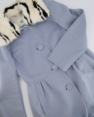 Fendi Light Blue Wool Coat with Black and White Mink Fur Collar Size IT 38 (UK 6)
