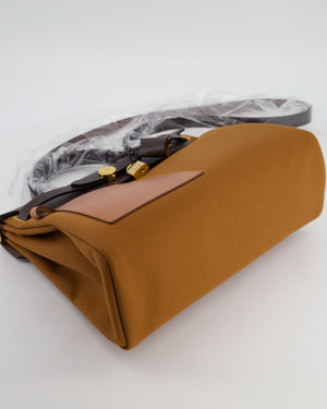 *SUPER HOT* Hermès Herbag 31 Zip Pocket Cargo Bag in Fauve Toile Militaire Canvas, Ebene Vache Hunter Leather with Gold Hardware