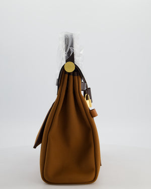 *SUPER HOT* Hermès Herbag 31 Zip Pocket Cargo Bag in Fauve Toile Militaire Canvas, Ebene Vache Hunter Leather with Gold Hardware