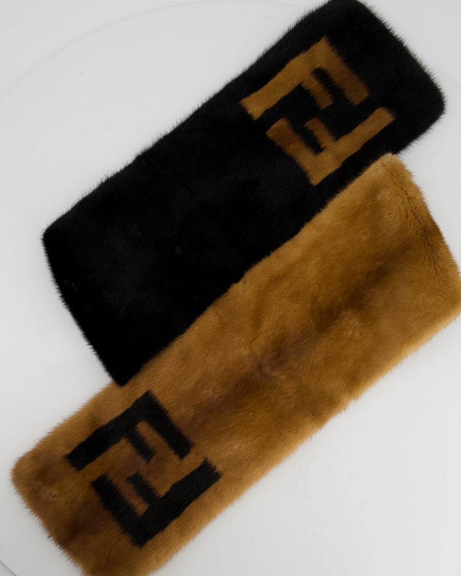 Fendi Brown and Black Gradient Mink Fur Logo Scarf RRP £2,150