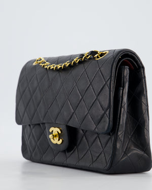 Chanel Vintage Medium Black Classic Double Flap Bag in Lambskin Leather with 24K Gold Hardware