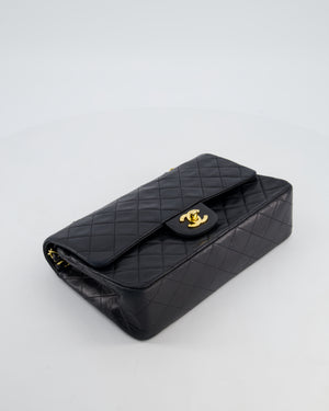Chanel Vintage Medium Black Classic Double Flap Bag in Lambskin Leather with 24K Gold Hardware