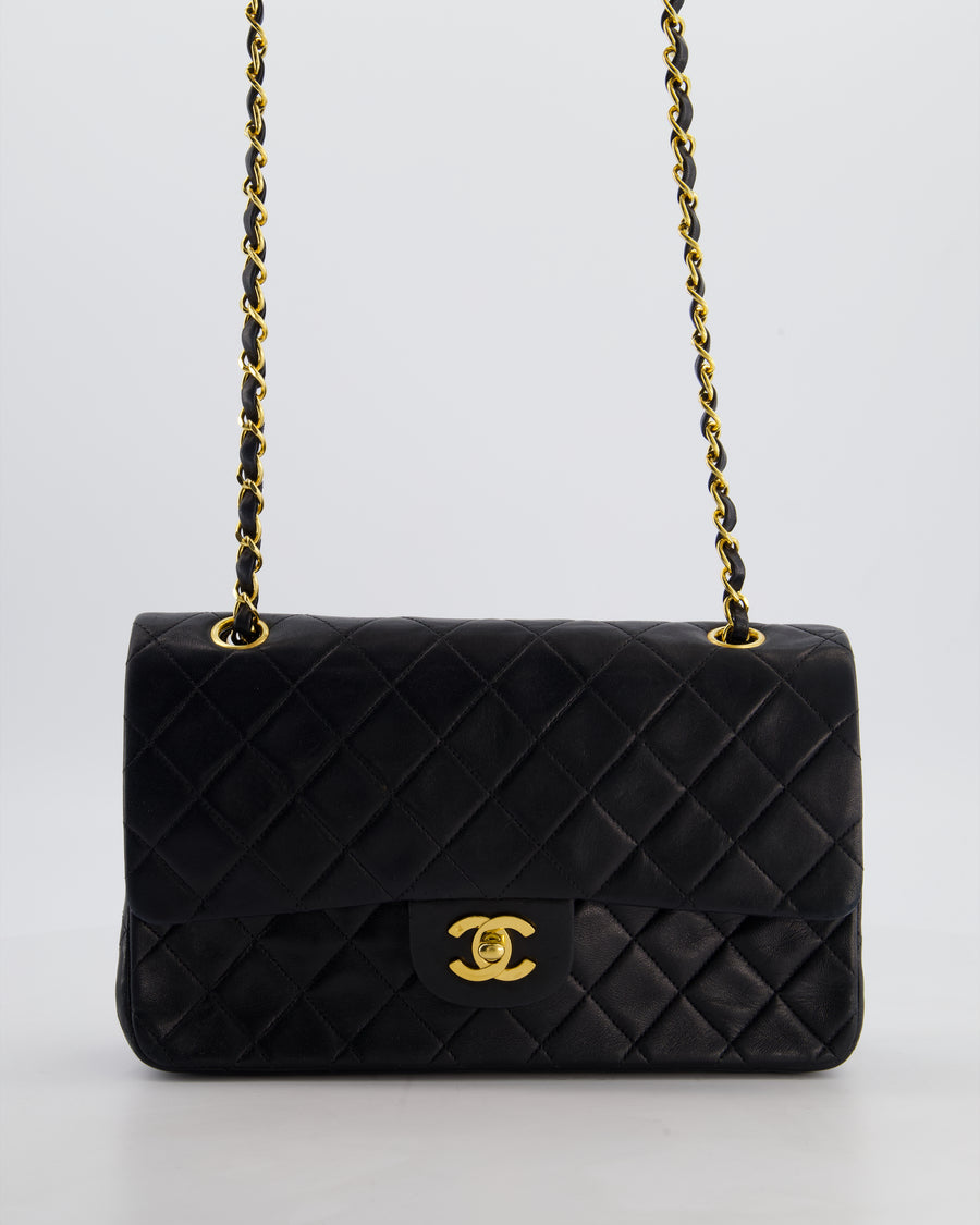 Chanel Vintage Medium Black Classic Double Flap Bag in Lambskin Leather with 24K Gold Hardware