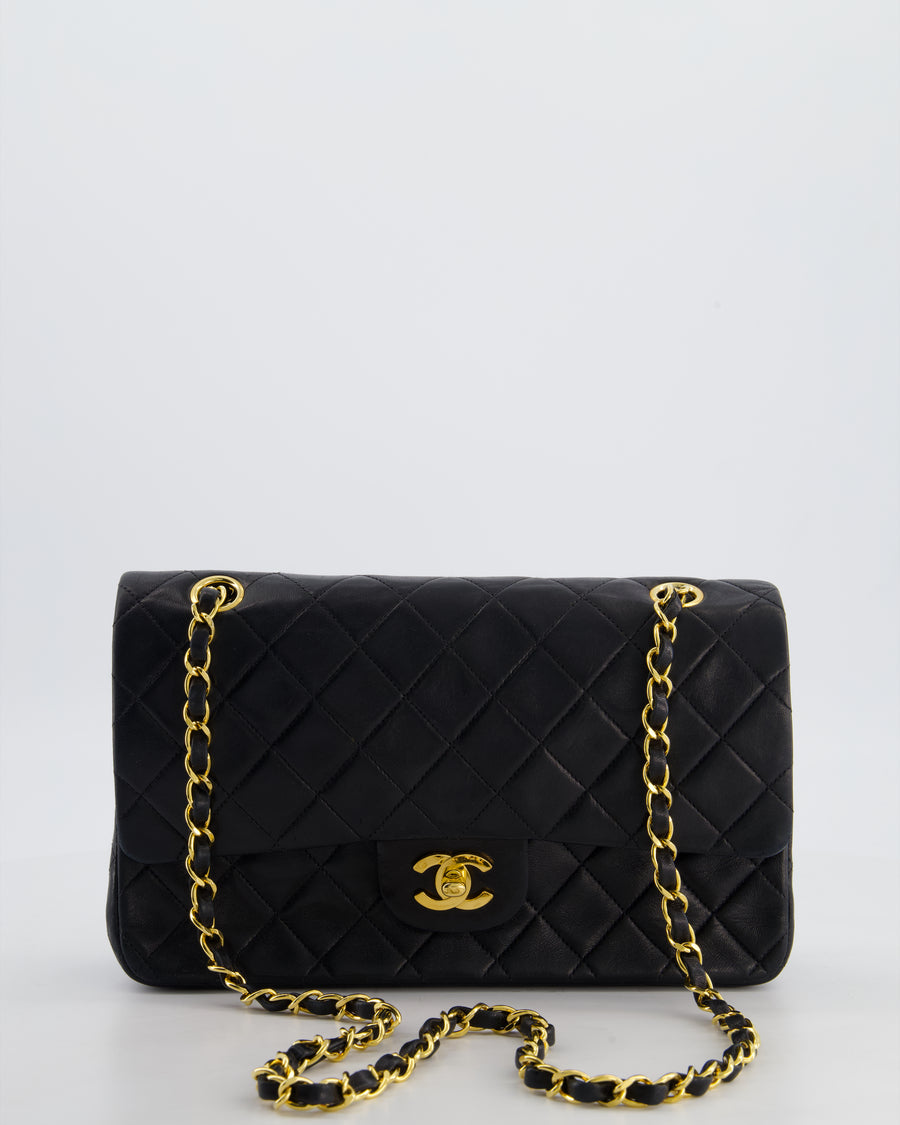 Chanel Vintage Medium Black Classic Double Flap Bag in Lambskin Leather with 24K Gold Hardware