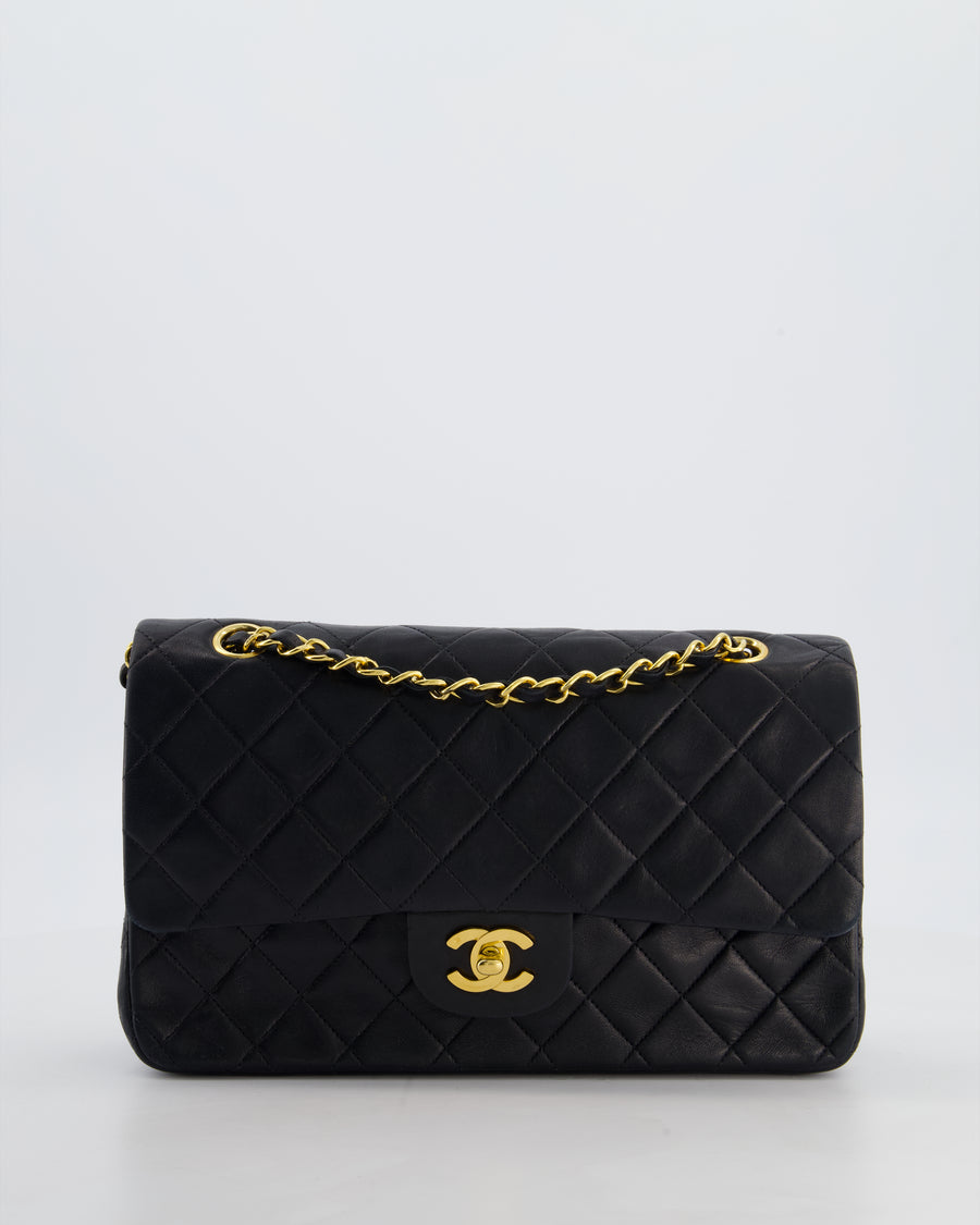 Chanel Vintage Medium Black Classic Double Flap Bag in Lambskin Leather with 24K Gold Hardware