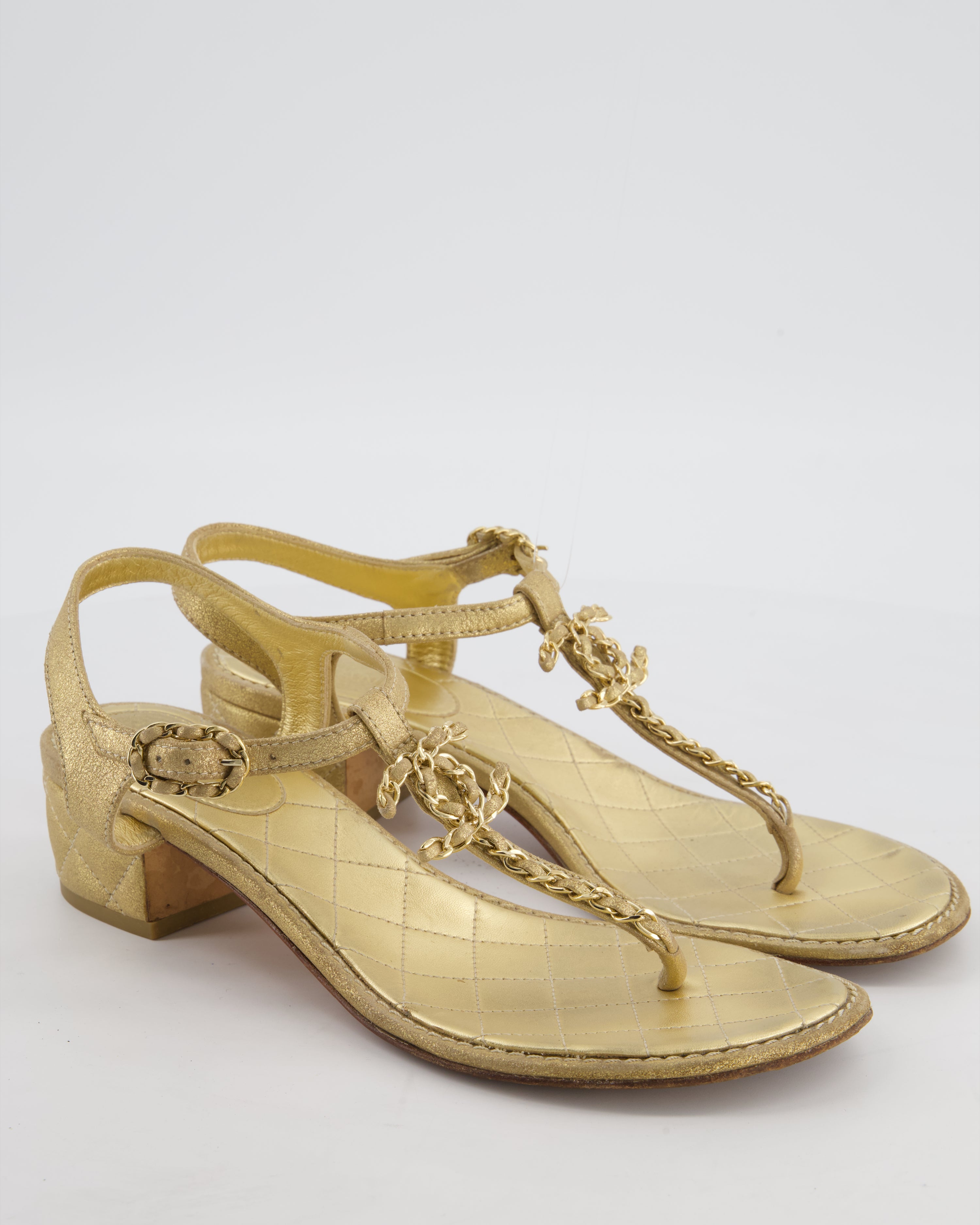 Chanel Metallic Gold CC Chain Sandals Size EU 40 – Sellier