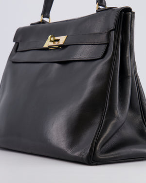Hermès Vintage Kelly 32 Retourne Bag in Black Calfskin Box Leather with Gold Hardware