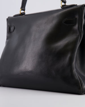 Hermès Vintage Kelly 32 Retourne Bag in Black Calfskin Box Leather with Gold Hardware