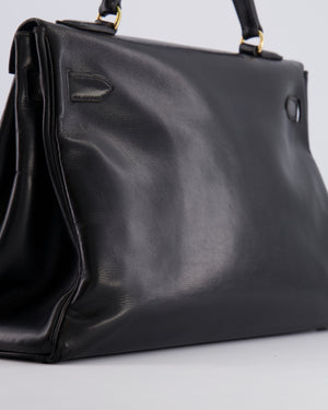 Hermès Vintage Kelly 32 Retourne Bag in Black Calfskin Box Leather with Gold Hardware