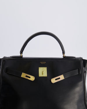 Hermès Vintage Kelly 32 Retourne Bag in Black Calfskin Box Leather with Gold Hardware
