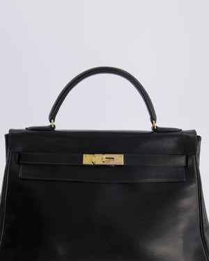 Hermès Vintage Kelly 32 Retourne Bag in Black Calfskin Box Leather with Gold Hardware