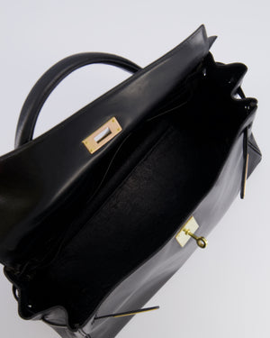 Hermès Vintage Kelly 32 Retourne Bag in Black Calfskin Box Leather with Gold Hardware