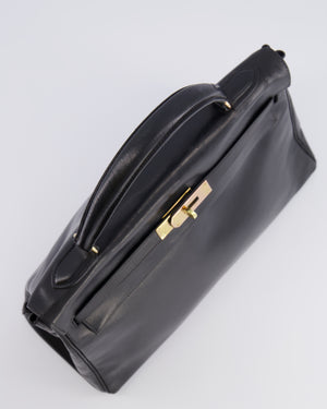 Hermès Vintage Kelly 32 Retourne Bag in Black Calfskin Box Leather with Gold Hardware