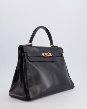 Hermès Vintage Kelly 32 Retourne Bag in Black Calfskin Box Leather with Gold Hardware