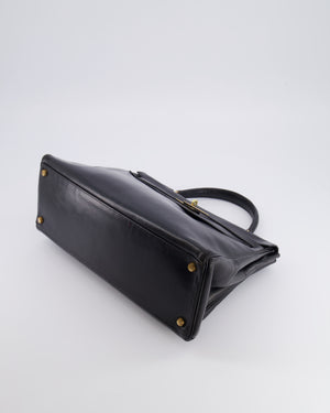 Hermès Vintage Kelly 32 Retourne Bag in Black Calfskin Box Leather with Gold Hardware