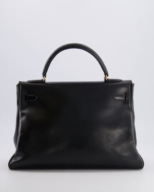 Hermès Vintage Kelly 32 Retourne Bag in Black Calfskin Box Leather with Gold Hardware