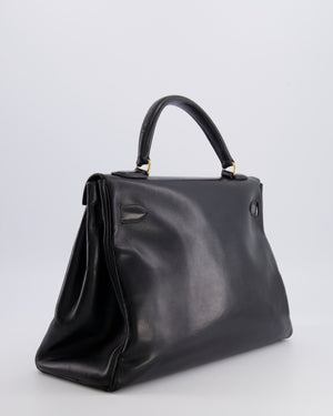 Hermès Vintage Kelly 32 Retourne Bag in Black Calfskin Box Leather with Gold Hardware