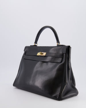 Hermès Vintage Kelly 32 Retourne Bag in Black Calfskin Box Leather with Gold Hardware