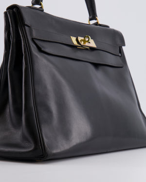 Hermès Vintage Kelly 32 Retourne Bag in Black Calfskin Box Leather with Gold Hardware