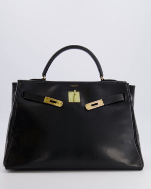Hermès Vintage Kelly 32 Retourne Bag in Black Calfskin Box Leather with Gold Hardware