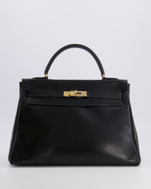 Hermès Vintage Kelly 32 Retourne Bag in Black Calfskin Box Leather with Gold Hardware